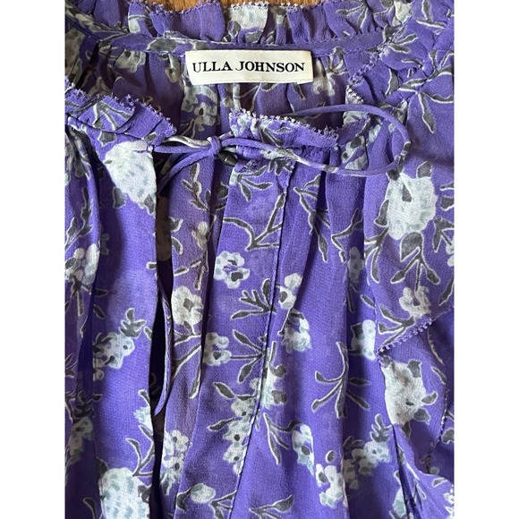 Ulla Johnson 100% Silk Ruffle Sleeve Peasant Blouse Top Floral Size 2 - Picture 7 of 8